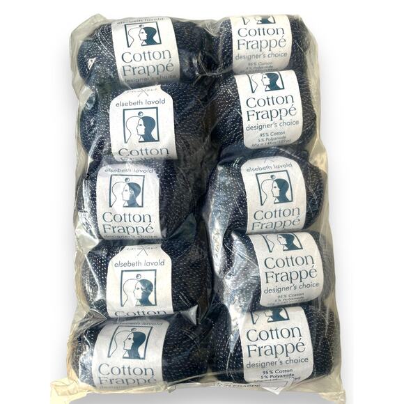 Else Lavold Other - Lot 10 Skeins Elsebeth Lavold COTTON FRAPPE Yarn | #005 Navy & Silver
